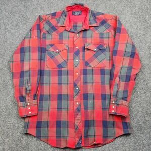 Vintage Williams Bay Flannel Shirt Mens XLT Red Plaid Western Pearl Snap